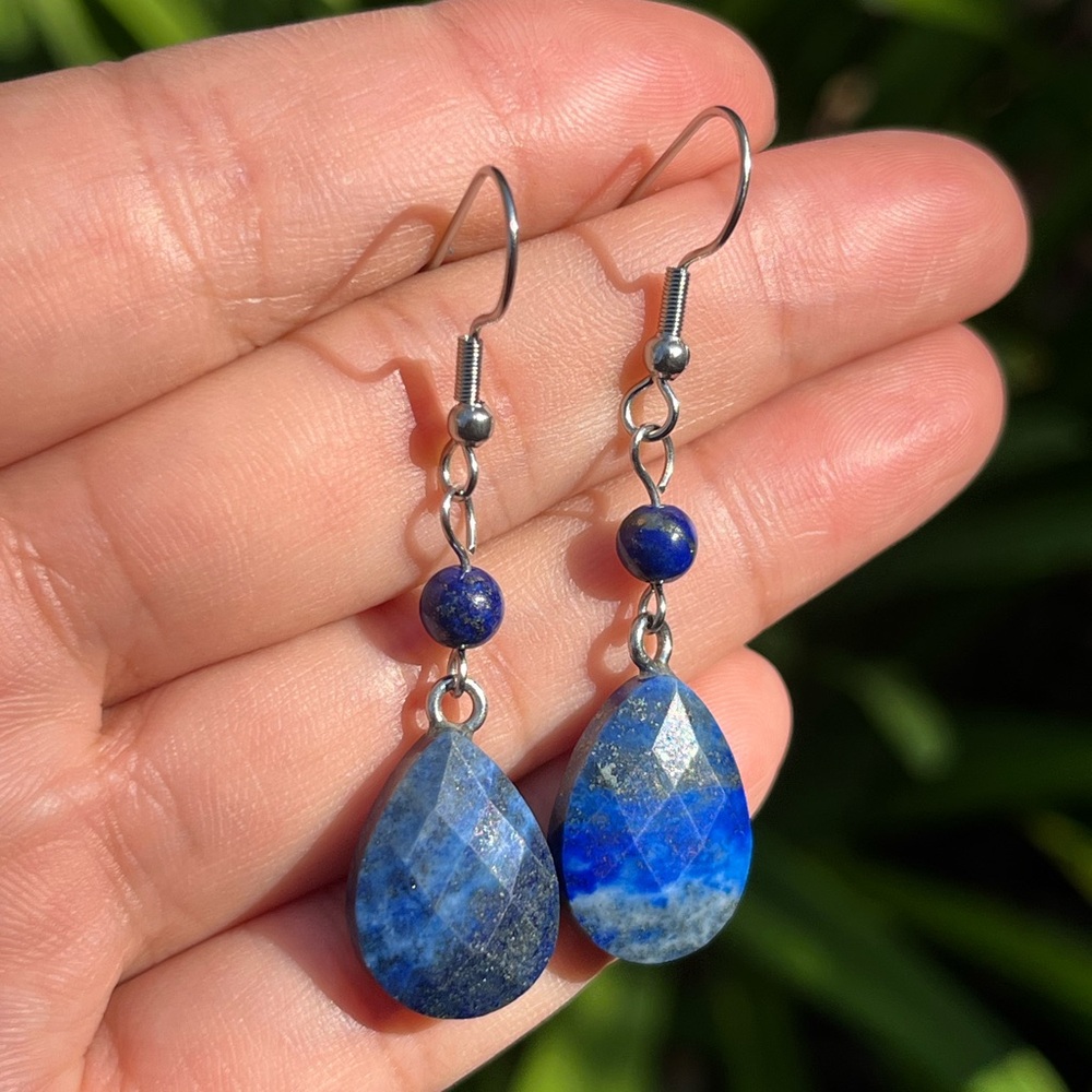 Stainless steel lapis lazuli drop earrings 0197